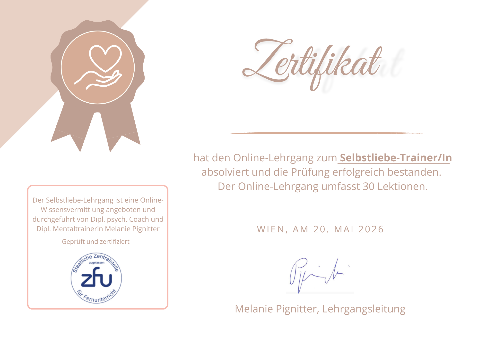 Zertifikat Carmen Homann Selbstliebe Trainer